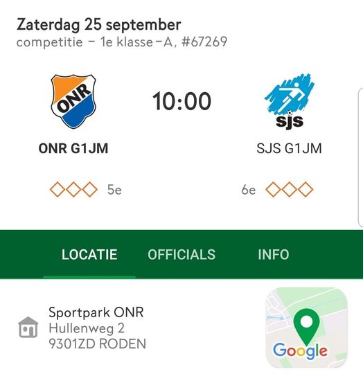 Eerste thuiswedstrijd ONR G1